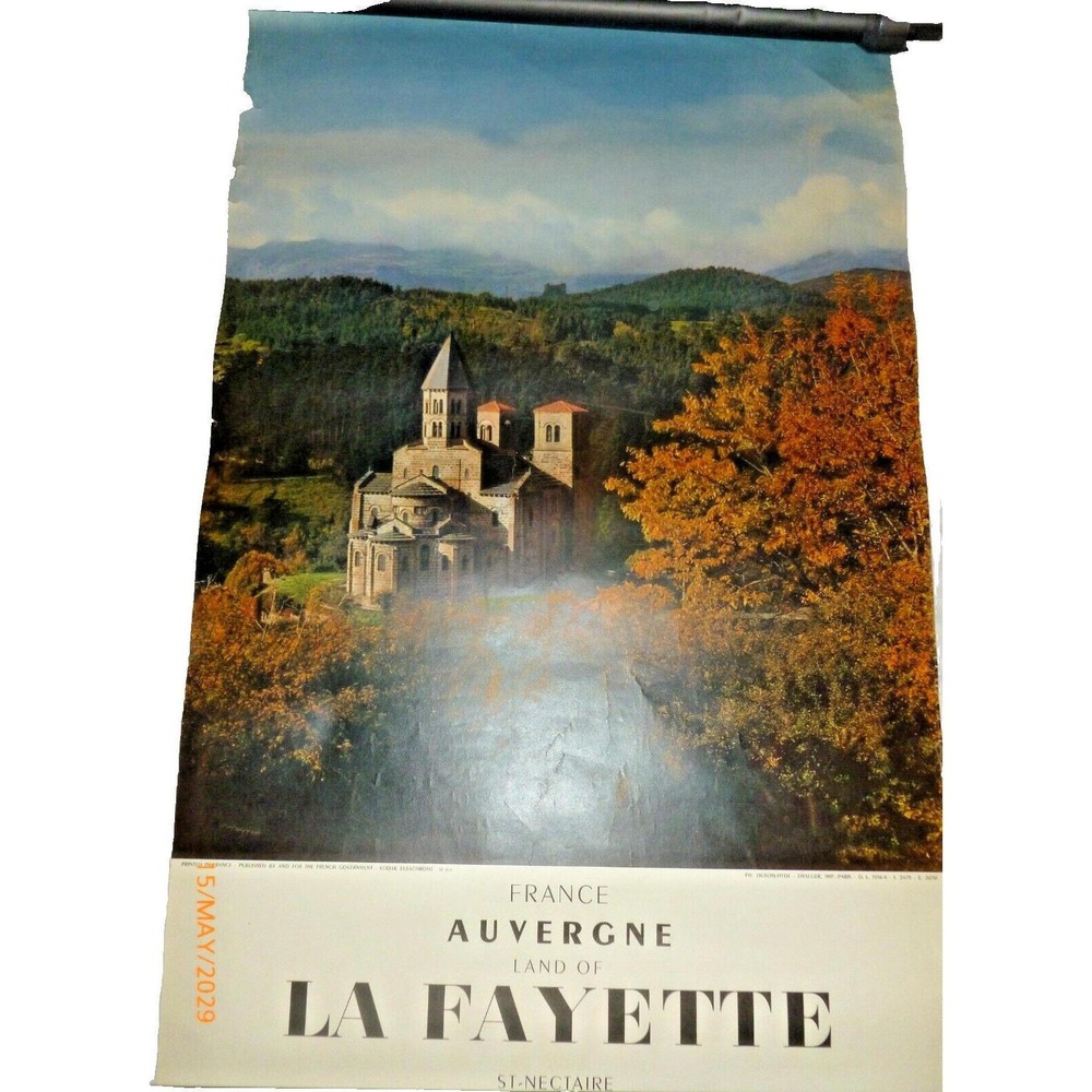 Vintage 1956 France Auvergne Land of La Fayette Travel Poster St-Nectaire 24x39